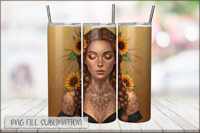 Badass Sunflower Girl 20 Oz Tumbler Wrap PNG Sublimation Shetara Begum 