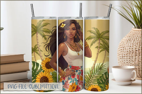 Badass Sunflower Girl 20 Oz Tumbler Wrap PNG Sublimation Shetara Begum 