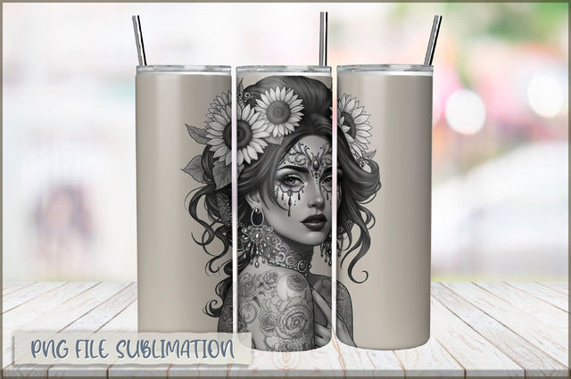 Badass Sunflower Girl 20 Oz Tumbler Wrap PNG Sublimation Shetara Begum 
