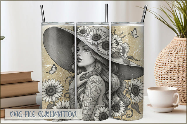 Badass Sunflower Girl 20 Oz Tumbler Wrap PNG Sublimation Shetara Begum 