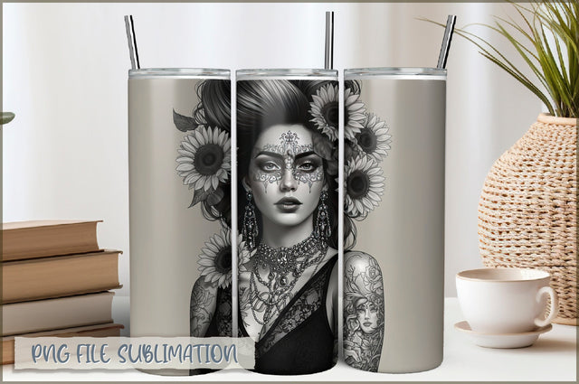 Badass Sunflower Girl 20 Oz Tumbler Wrap PNG Sublimation Shetara Begum 