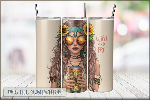 Badass Sunflower Girl 20 Oz Tumbler Wrap PNG Sublimation Shetara Begum 