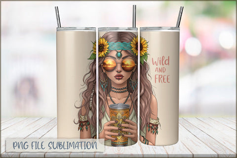 Badass Sunflower Girl 20 Oz Tumbler Wrap PNG Sublimation Shetara Begum 