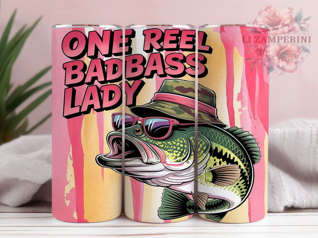 Badbass Lady Angler Funny Fishing Tumbler, Badbass Lady Tumbler, Fishing Tumbler Design, 20oz Sublimation PNG, Lady Angler Wrap, Funny Fishing Cup, Bass Fishing Sublimation Sublimation Li Zamperini 