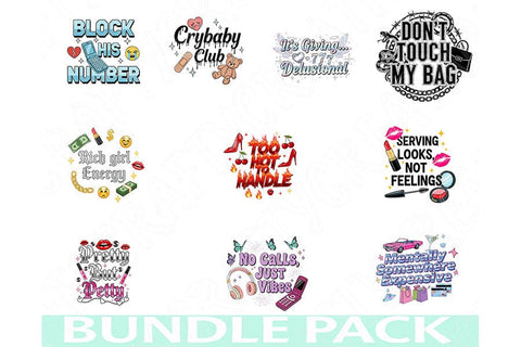 Baddie Aesthetic Png Bundle, Too Hot to Handle, Block His Number, Pretty But Petty, Sassy Digital Clipart, Brat Girl Png, Sublimation Design SVG TiffsCraftyCreations 
