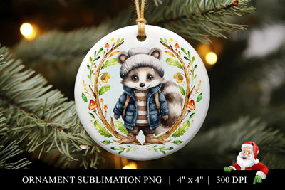 Badger Round Christmas Ornament Sublimation PNG Sublimation BijouBay 