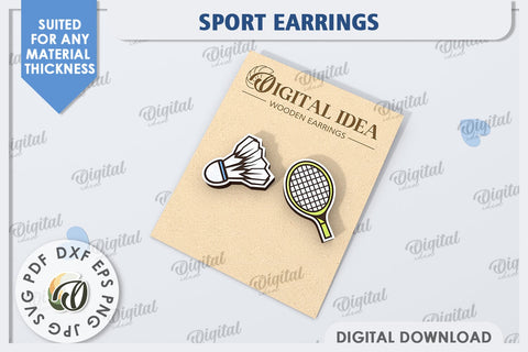 Badminton Earrings Laser Cut. Sports Stud Earrings SVG SVG Evgenyia Guschina 