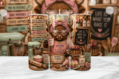 Baker Highland Cow Tumbler Wrap PNG Sublimation BijouBay 