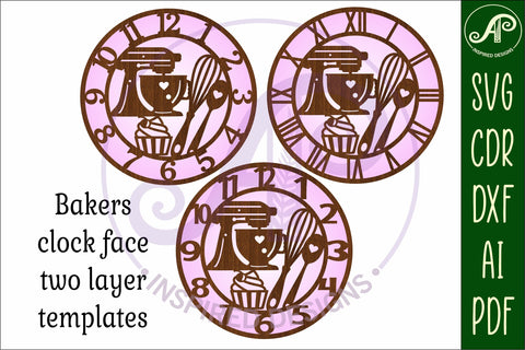 Bakers, kitchen themed clock wall clock laser cut files SVG APInspireddesigns 