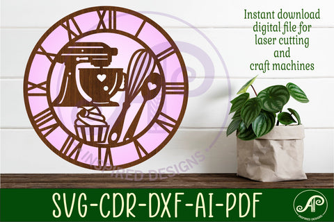 Bakers, kitchen themed clock wall clock laser cut files SVG APInspireddesigns 