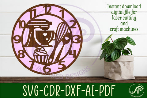 Bakers, kitchen themed clock wall clock laser cut files SVG APInspireddesigns 