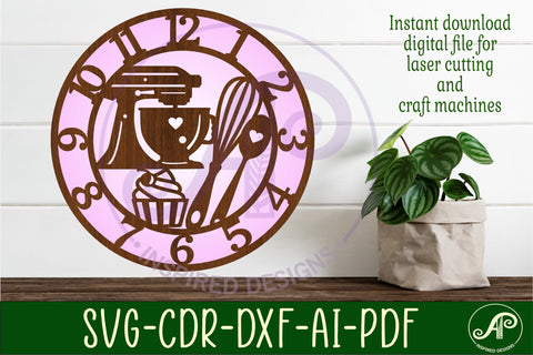 Bakers, kitchen themed clock wall clock laser cut files SVG APInspireddesigns 