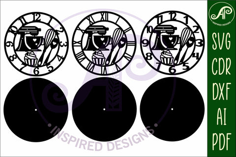 Bakers, kitchen themed clock wall clock laser cut files SVG APInspireddesigns 