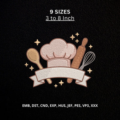 Baking Chef Hat Kitchen Utensils Machine Embroidery Design Personalized Baker File Embroidery/Applique DESIGNS PatternFeed8 