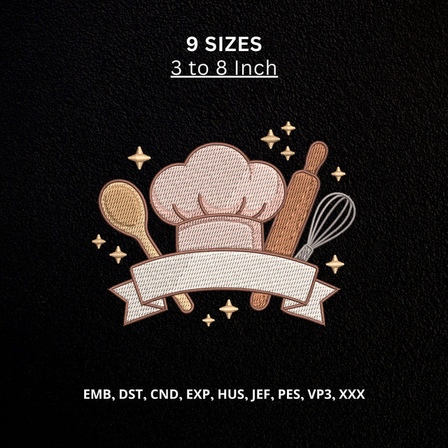 Baking Chef Hat Kitchen Utensils Machine Embroidery Design Personalized Baker File Embroidery/Applique DESIGNS PatternFeed8 