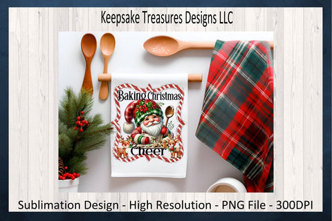 'Baking Christmas Cheer' Festive Santa Gnome Design with Whimsical Holiday Elements Sublimation Keepsake Treasures Designs LLC. 