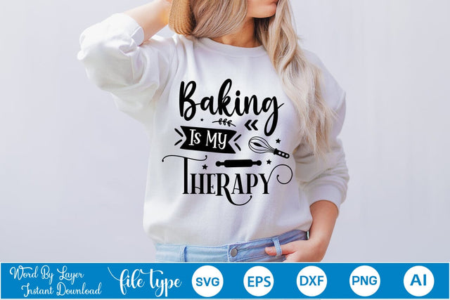 Baking Is My Therapy SVG Design, SVGs,Quotes and Sayings,Food & Drink,On Sale, Print & Cut SVG DesignPlante 503 