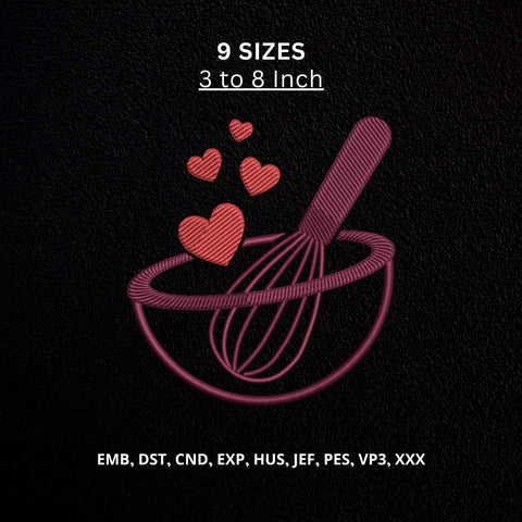 Baking Love Machine Embroidery Design – Whisk and Bowl Embroidery File, Kitchen Baking Design, Baker Gift Embroidery Embroidery/Applique DESIGNS PatternFeed8 