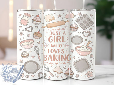 Baking Lover Cute Baker Tumbler Wrap, Just A Girl Tumbler Wrap, 20oz Tumbler Sublimation, Cute Baker Design, Whisk and Rolling Pin Art, Pastry Chef Gift, Sweet Treats Tumbler Sublimation ToriDesigns 