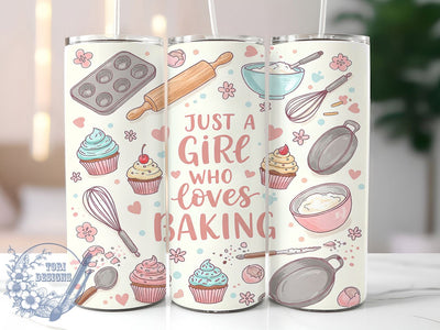 Baking Lover Cute Baker Tumbler Wrap, Just A Girl Tumbler Wrap, 20oz Tumbler Sublimation, Cute Baker Design, Whisk and Rolling Pin Art, Pastry Chef Gift, Sweet Treats Tumbler Sublimation ToriDesigns 