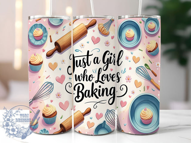 Baking Lover Cute Baker Tumbler Wrap, Just A Girl Tumbler Wrap, 20oz Tumbler Sublimation, Cute Baker Design, Whisk and Rolling Pin Art, Pastry Chef Gift, Sweet Treats Tumbler Sublimation ToriDesigns 