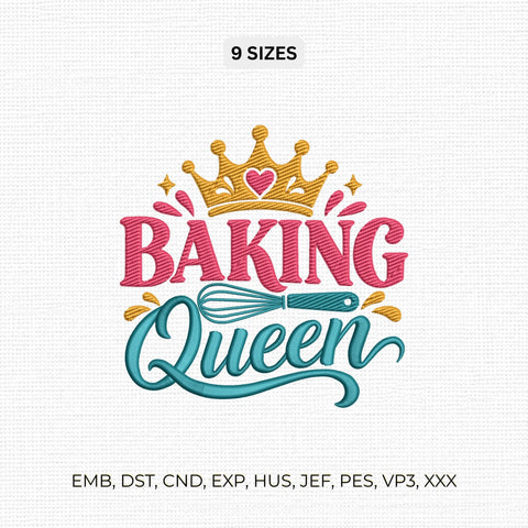Baking Queen Embroidery Design – Cute Baker Crown Whisk Kitchen Baking Machine Embroidery File Embroidery/Applique DESIGNS PatternFeed8 