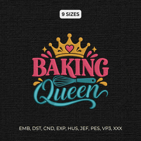 Baking Queen Embroidery Design – Cute Baker Crown Whisk Kitchen Baking Machine Embroidery File Embroidery/Applique DESIGNS PatternFeed8 