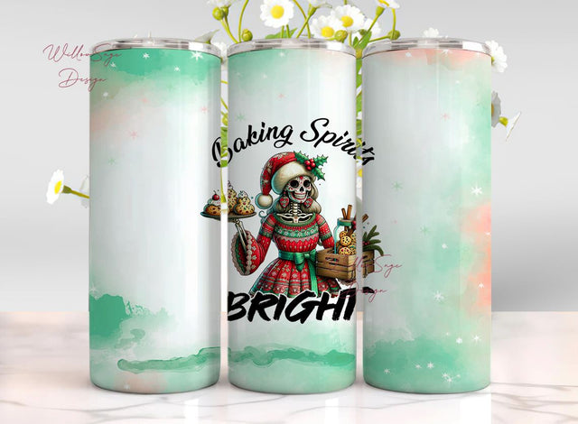 Baking Spirits Bright 20 oz Skinny Tumbler Wrap Sublimation Design Digital Download PNG Sublimation WillowSageDesign 