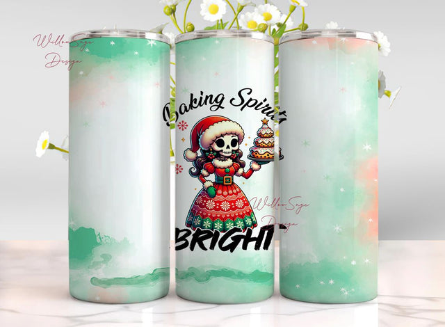 Baking Spirits Bright 20 oz Skinny Tumbler Wrap Sublimation Design Digital Download PNG Sublimation WillowSageDesign 
