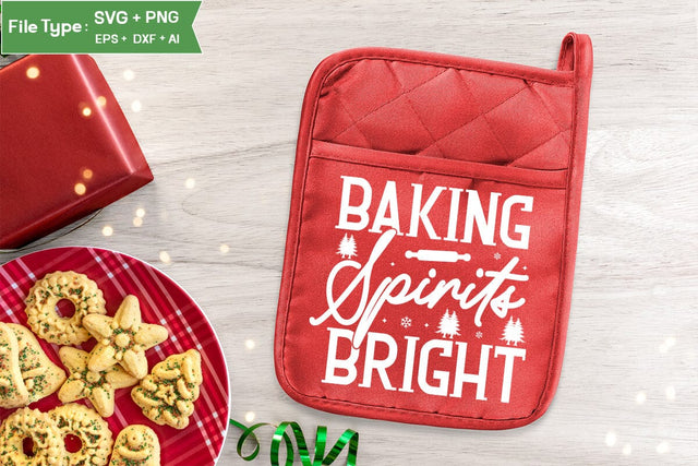 Baking Spirits Bright Pot Holder SVG Design, Christmas Pot Holder SVG Design, Christmas SVG, SVGs, Food & Drink, Print & Cut, Quotes and Sayings SVG DesignPlante 503 