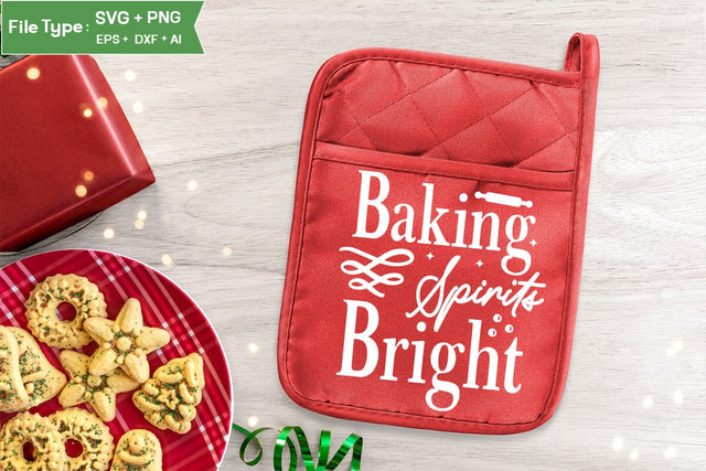 Baking Spirits Bright Pot Holder SVG Design, Christmas Pot Holder SVG Design, Christmas SVG, SVGs, Food & Drink, Print & Cut, Quotes and Sayings SVG DesignPlante 503 