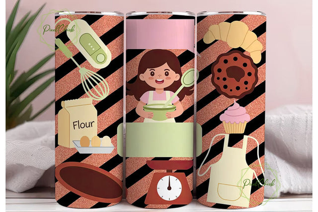 Baking Time Cute Girl 20oz Tumbler Wrap Sublimation PixelChick 