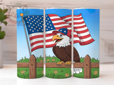 Bald Eagle Cartoon 20oz Tumbler, USA Flag Wrap, Sublimation Gift, Patriotic Mug, 20oz Tumbler Design, Bald Eagle Cartoon, American Pride Theme Sublimation Lara' s Designs 