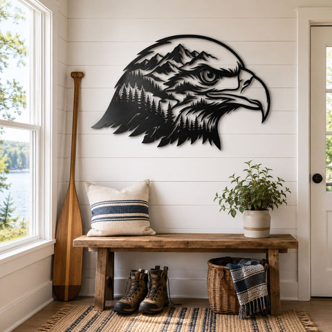 Bald Eagle Mountain Scene Laser SVG | Eagle Head Forest Landscape DXF | Wildlife Metal Wall Art CNC File | Plasma Cut Svg | Laser Cut Files SVG HappyDesignStudio 