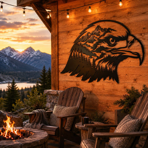 Bald Eagle Mountain Scene Laser SVG | Eagle Head Forest Landscape DXF | Wildlife Metal Wall Art CNC File | Plasma Cut Svg | Laser Cut Files SVG HappyDesignStudio 