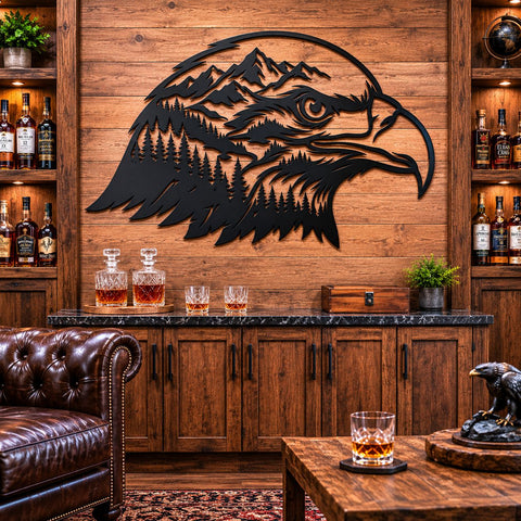 Bald Eagle Mountain Scene Laser SVG | Eagle Head Forest Landscape DXF | Wildlife Metal Wall Art CNC File | Plasma Cut Svg | Laser Cut Files SVG HappyDesignStudio 