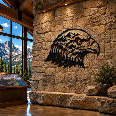Bald Eagle Mountain Scene Laser SVG | Eagle Head Forest Landscape DXF | Wildlife Metal Wall Art CNC File | Plasma Cut Svg | Laser Cut Files SVG HappyDesignStudio 