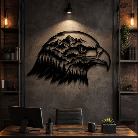 Bald Eagle Mountain Scene Laser SVG | Eagle Head Forest Landscape DXF | Wildlife Metal Wall Art CNC File | Plasma Cut Svg | Laser Cut Files SVG HappyDesignStudio 
