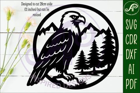 Bald eagle mountain scene wall sign svg laser cut SVG APInspireddesigns 