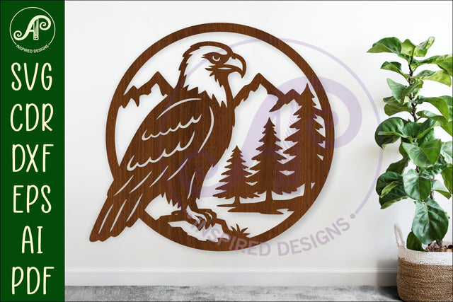 Bald eagle mountain scene wall sign svg laser cut SVG APInspireddesigns 