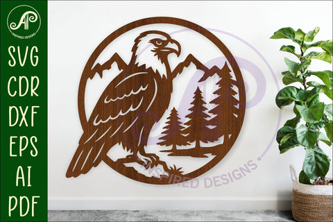 Bald eagle mountain scene wall sign svg laser cut SVG APInspireddesigns 