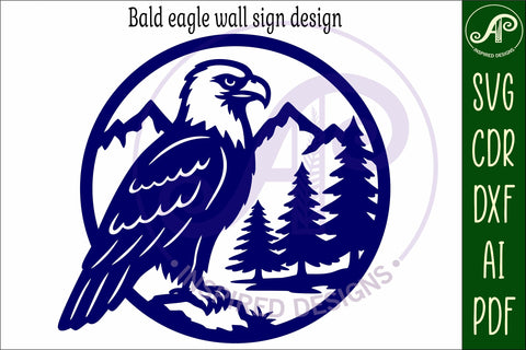 Bald eagle mountain scene wall sign svg laser cut SVG APInspireddesigns 