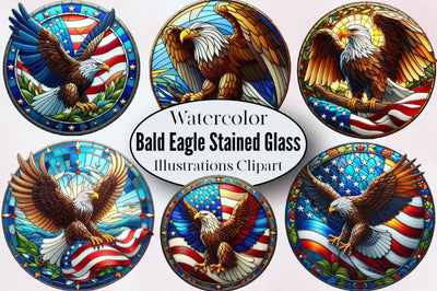 Bald Eagle Stained Glass North America Clipart Bundle Sublimation SVGArt 