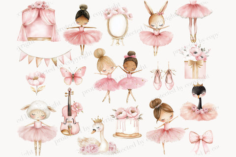 Ballerina Clipart | Baby Girl Party PNG Bundle SVG GlamArtZhanna 