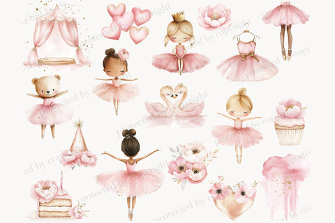 Ballerina Clipart | Baby Girl Party PNG Bundle SVG GlamArtZhanna 