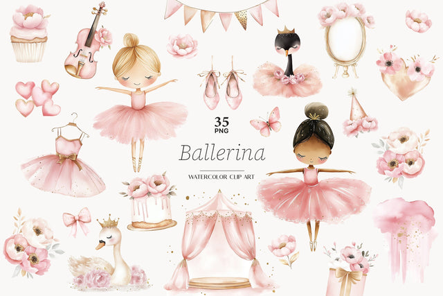 Ballerina Clipart | Baby Girl Party PNG Bundle SVG GlamArtZhanna 