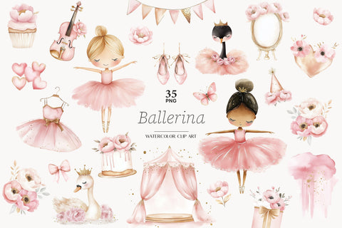 Ballerina Clipart | Baby Girl Party PNG Bundle SVG GlamArtZhanna 
