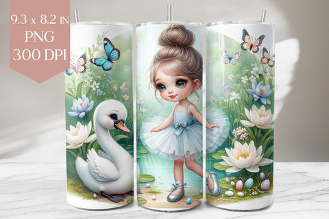 Ballerina Girl and Swan Tumbler Wrap PNG Sublimation BijouBay 