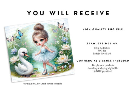 Ballerina Girl and Swan Tumbler Wrap PNG Sublimation BijouBay 