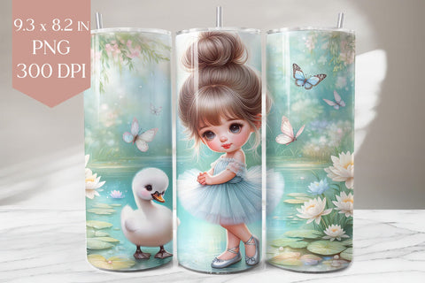 Ballerina Girl and Swan Tumbler Wrap PNG Sublimation BijouBay 
